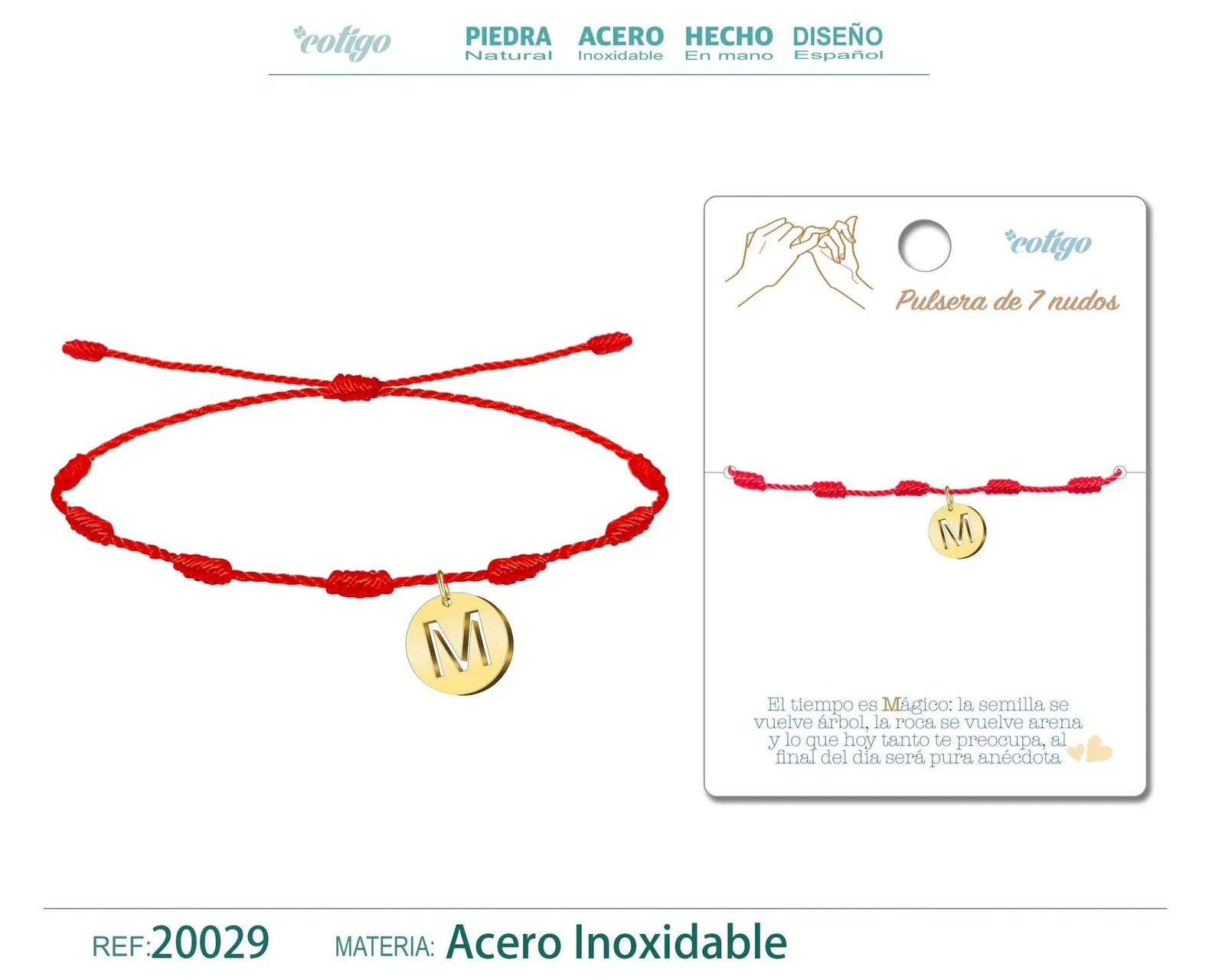 Pulsera 7 Nudos con Letra M Color Dorado