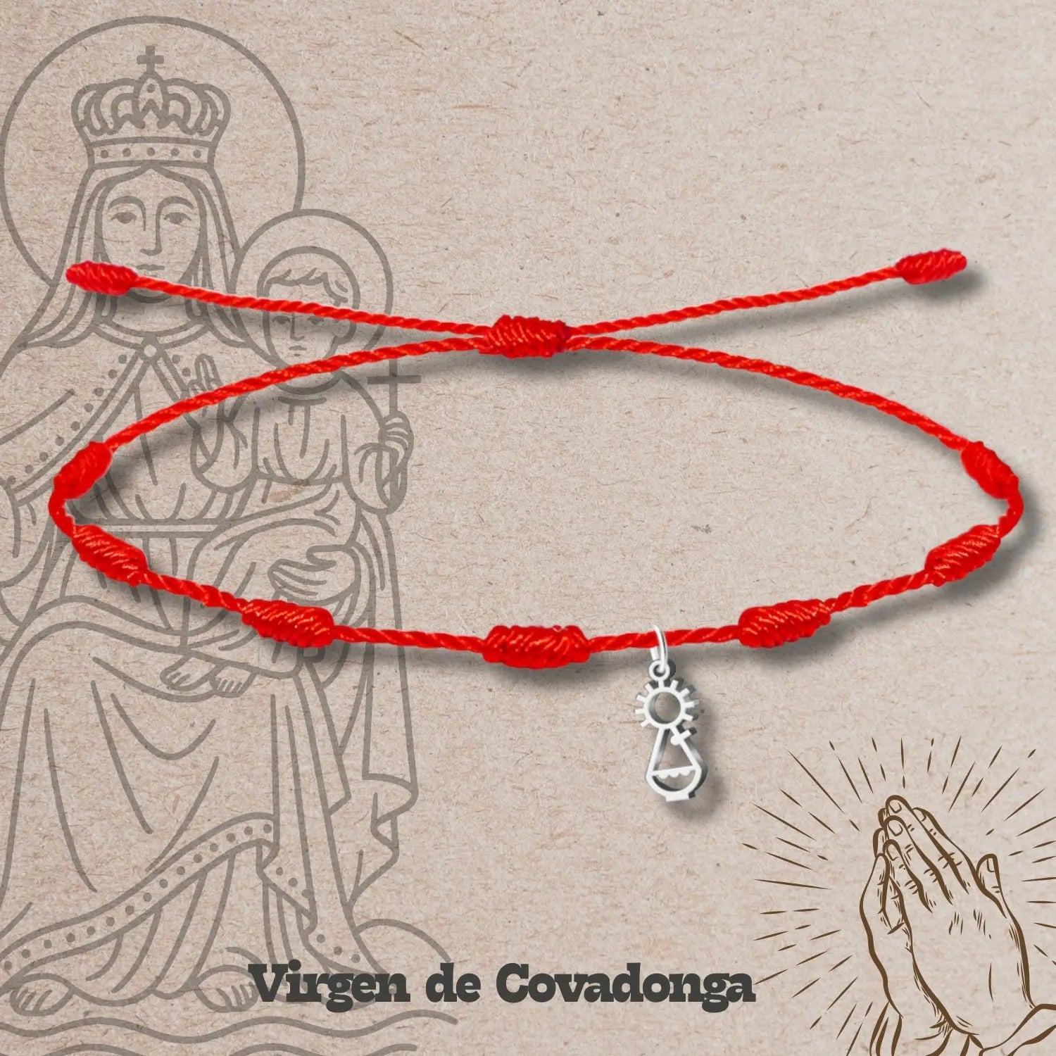 Pulsera 7 nudos con Virgen Covadonga con Silueta La Santina Acero - cotigo
