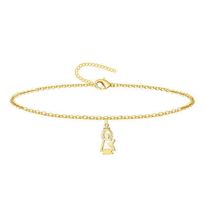 Pulsera de cadena fina dorada en acero inoxidable con colgante de silueta de la Virgen del Pilar