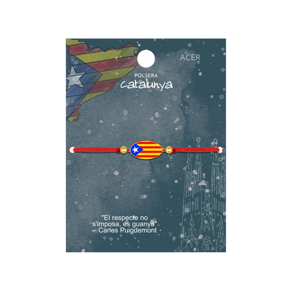 Pulsera Hilo rojo con Bandera Cataluña Acero Dorado cotigo