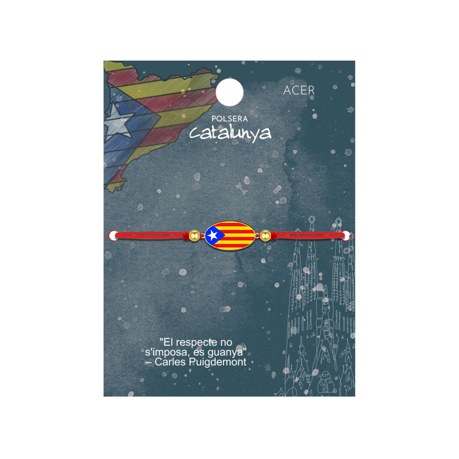 Pulsera Hilo rojo con Bandera Cataluña Acero Dorado cotigo