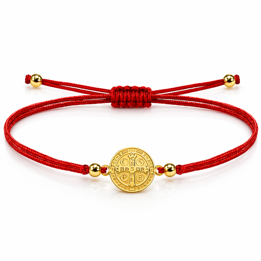 Pulsera Hilo Encerado con Medalla de San Benito Acero Inoxidable