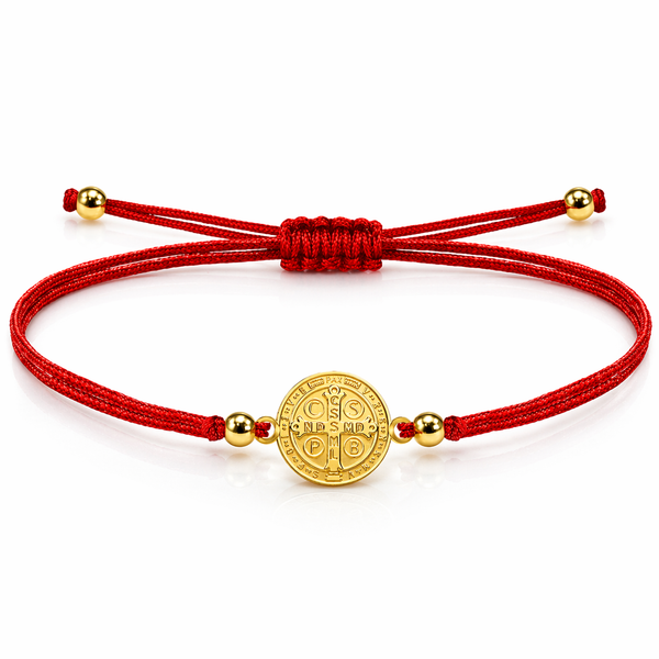 Pulsera Hilo Encerado con Medalla de San Benito Acero Inoxidable