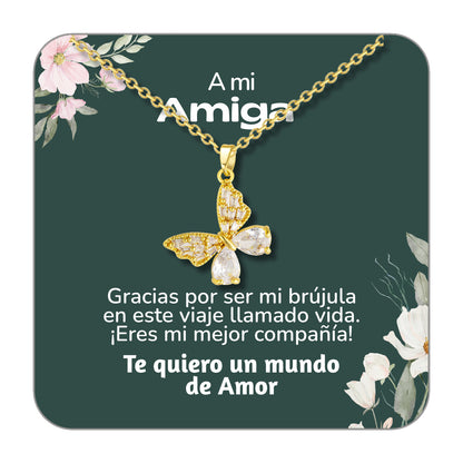 Collar Acero y  colgante Cobre con Piedra Circonita para Regalar a Amiga