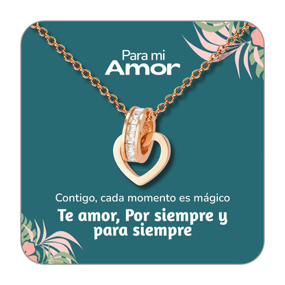 Collar Acero y  colgante Cobre con Piedra Circonita para Regalar a Amor