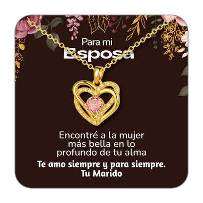 Collar Acero y  colgante Cobre con Piedra Circonita para Regalar a Esposa