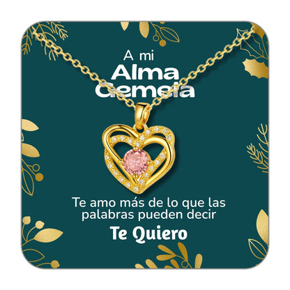 Collar Acero y  colgante Cobre con Piedra Circonita para Regalar a Alma Gemela