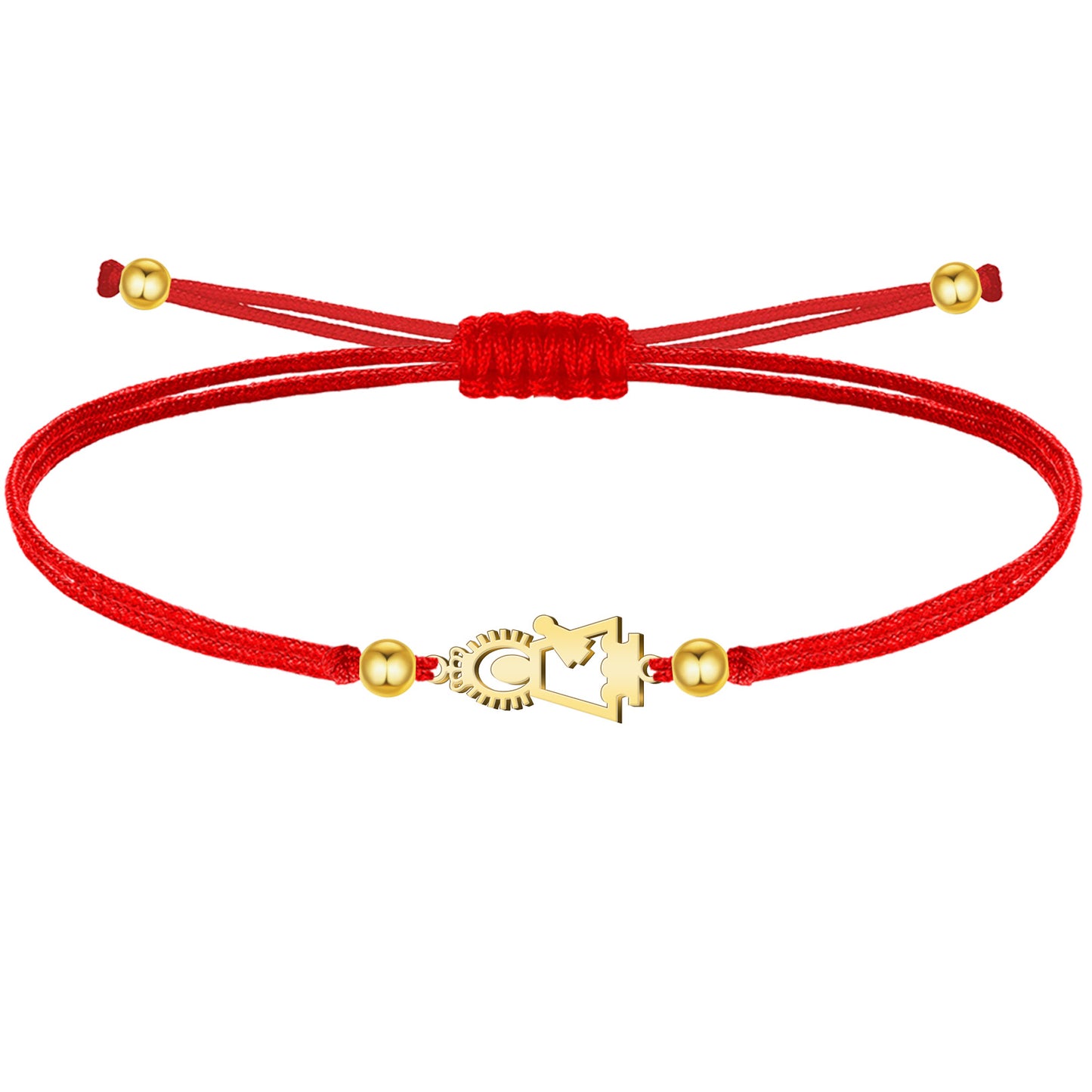 Pulsera Hilo Encerado Rojo con Silueta de Virgen del Pilar Dorado