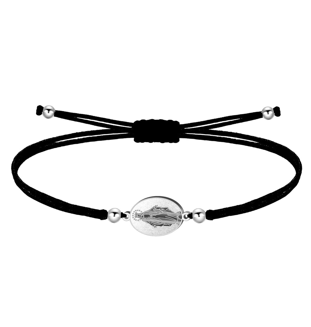 Pulsera Medalla de Virgen de la Milagrosa con Hilo Negro en Acero Plateado