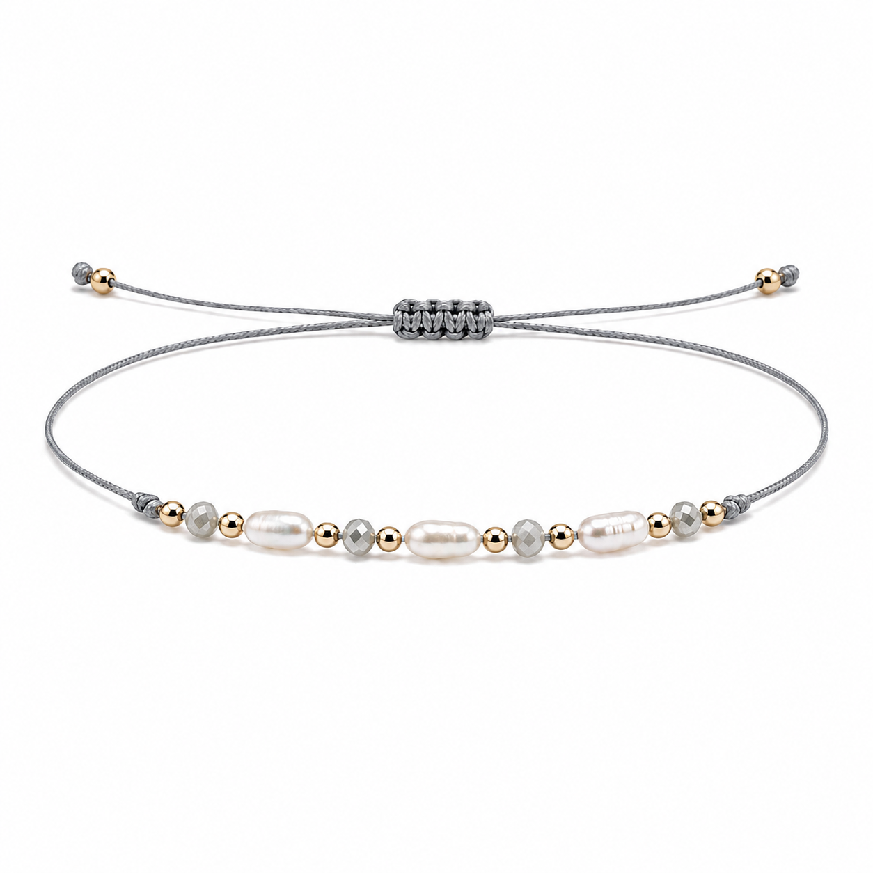 Pulsera Gris con Cuentas Efecto Perla