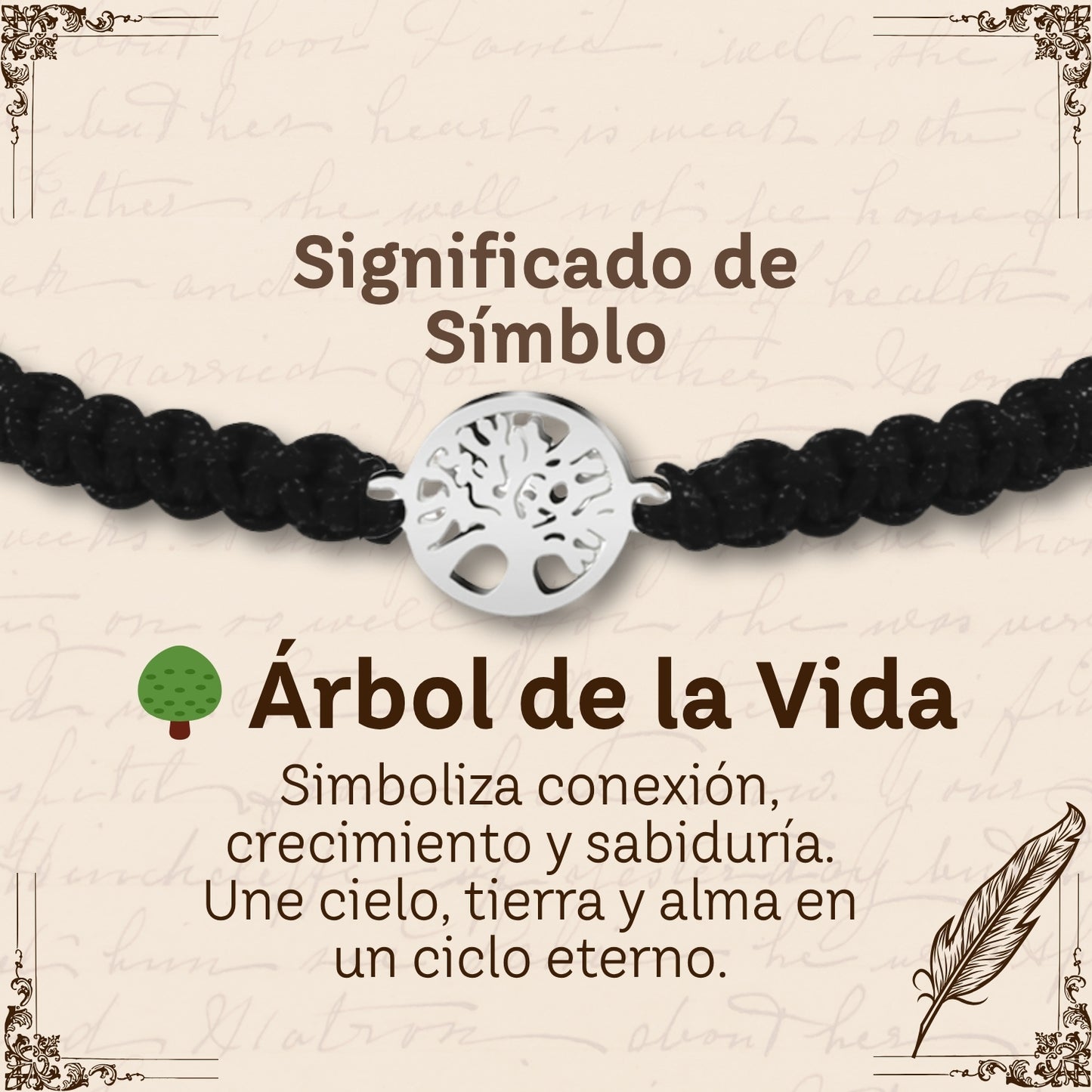 Pulsera Hilo Destino Negro-Arbol de Vida Plateado