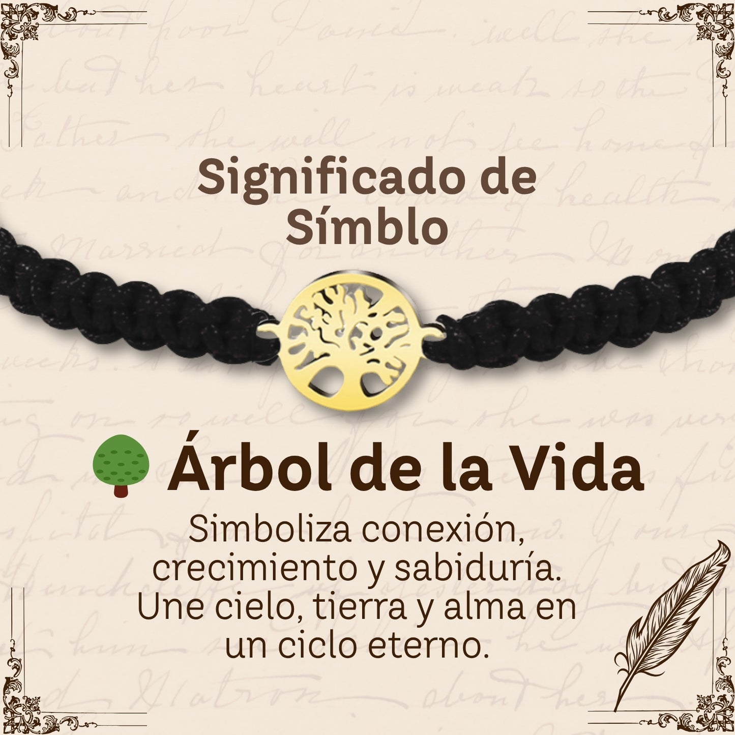 Pulsera Hilo Destino Negro-Arbol de Vida Dorado