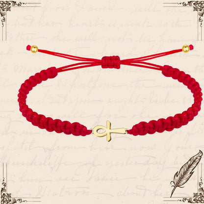 Pulsera Hilo Destino con Cruz Egipcia Acero Dorado