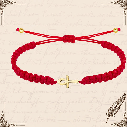 Pulsera Hilo Destino con Cruz Egipcia Acero Dorado
