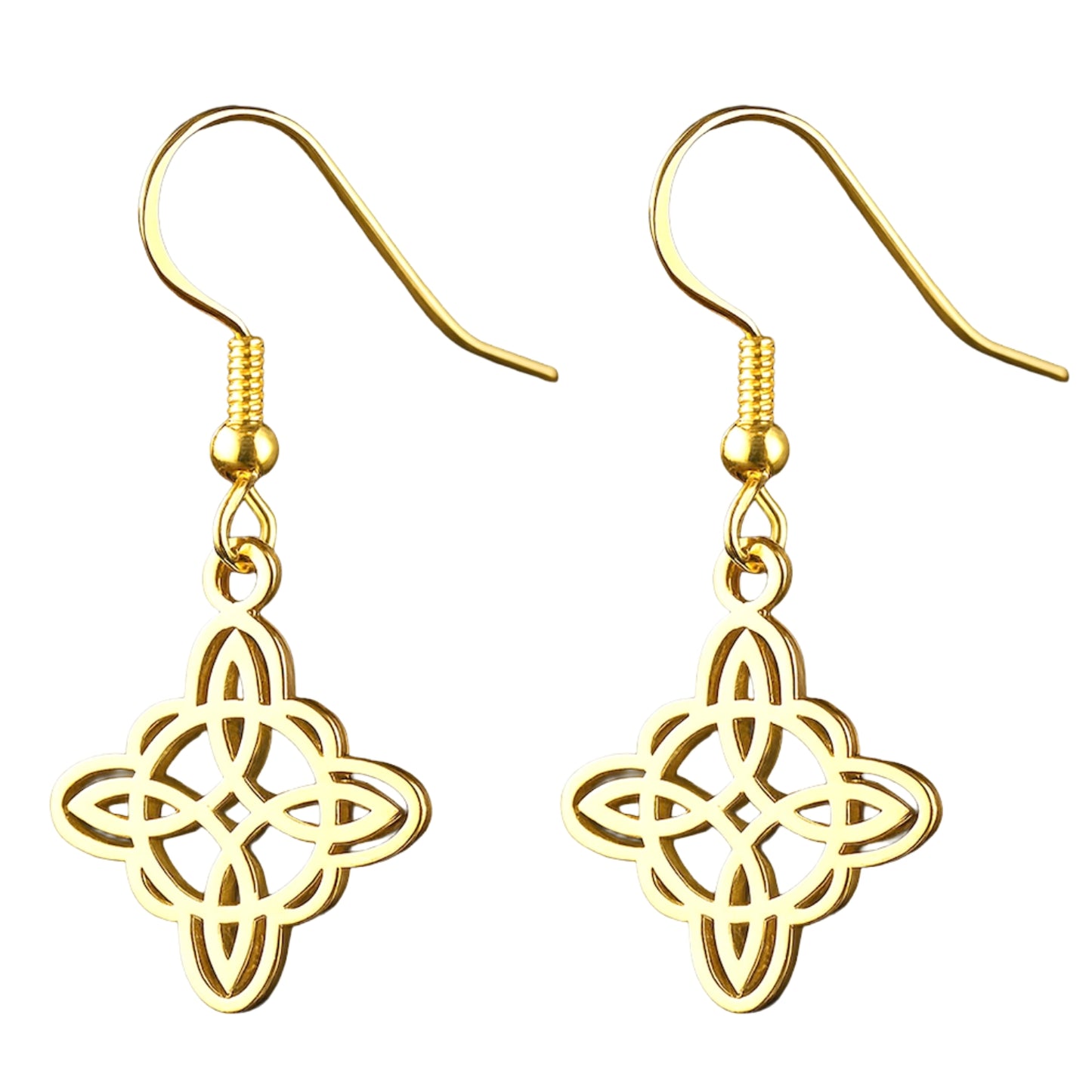 Pendientes Nudo de Bruja – Acero Inoxidable Dorado, Amuleto de Protección