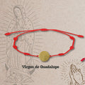 Pulsera 7 nudos roja con medalla virgen de guadalupe acero dorado amuleto contra mal de ojo y envidia proteccion mexicana