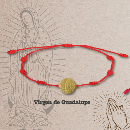 Pulsera 7 nudos con Virgen Guadalupe color Dorado