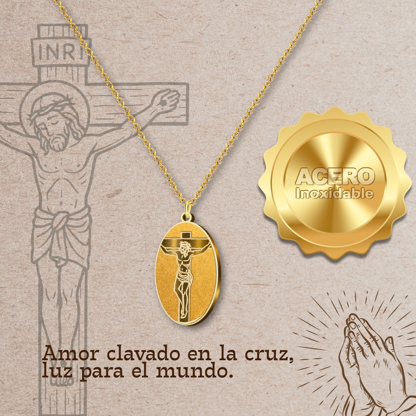 Colgante Acero Jesús Crucificado color Dorado