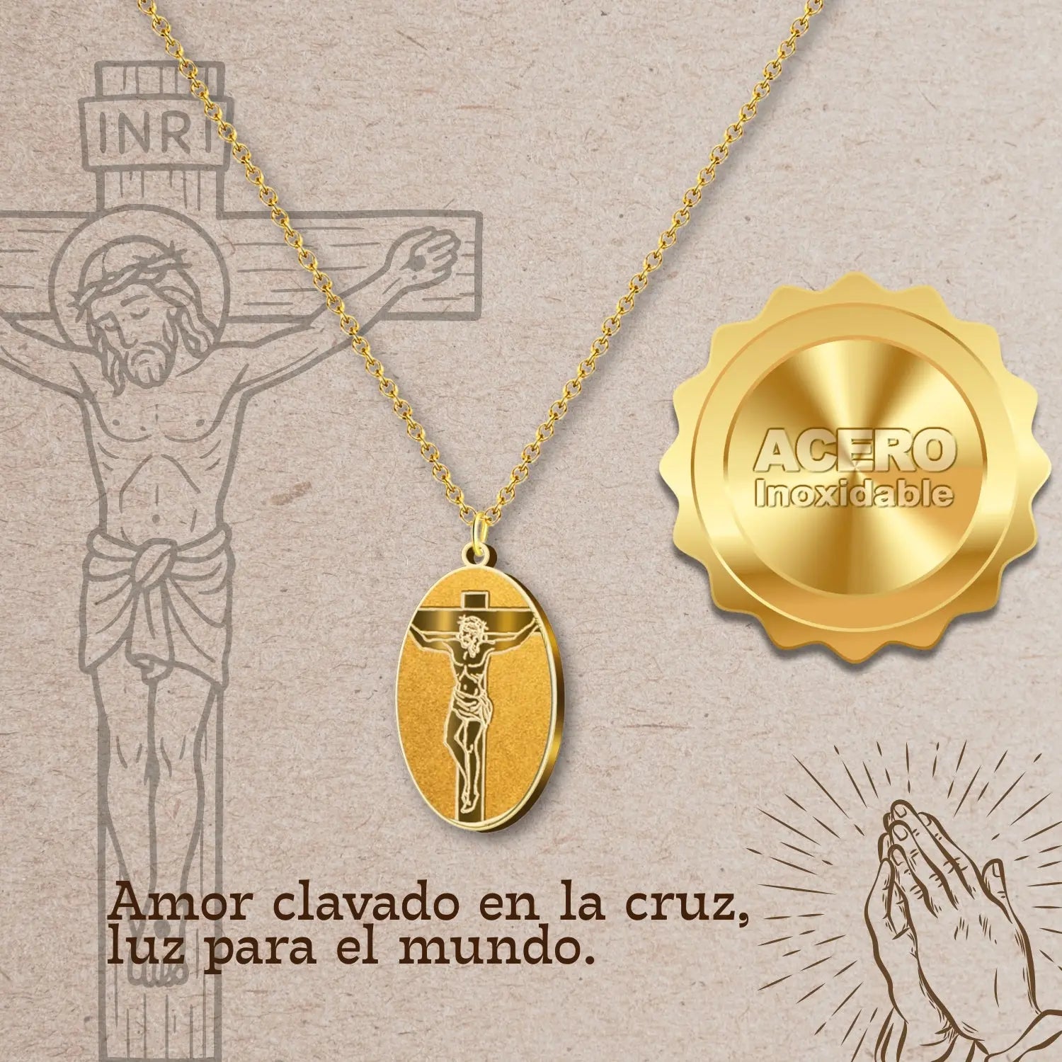 Colgante Acero Jesús Crucificado color Dorado - cotigo