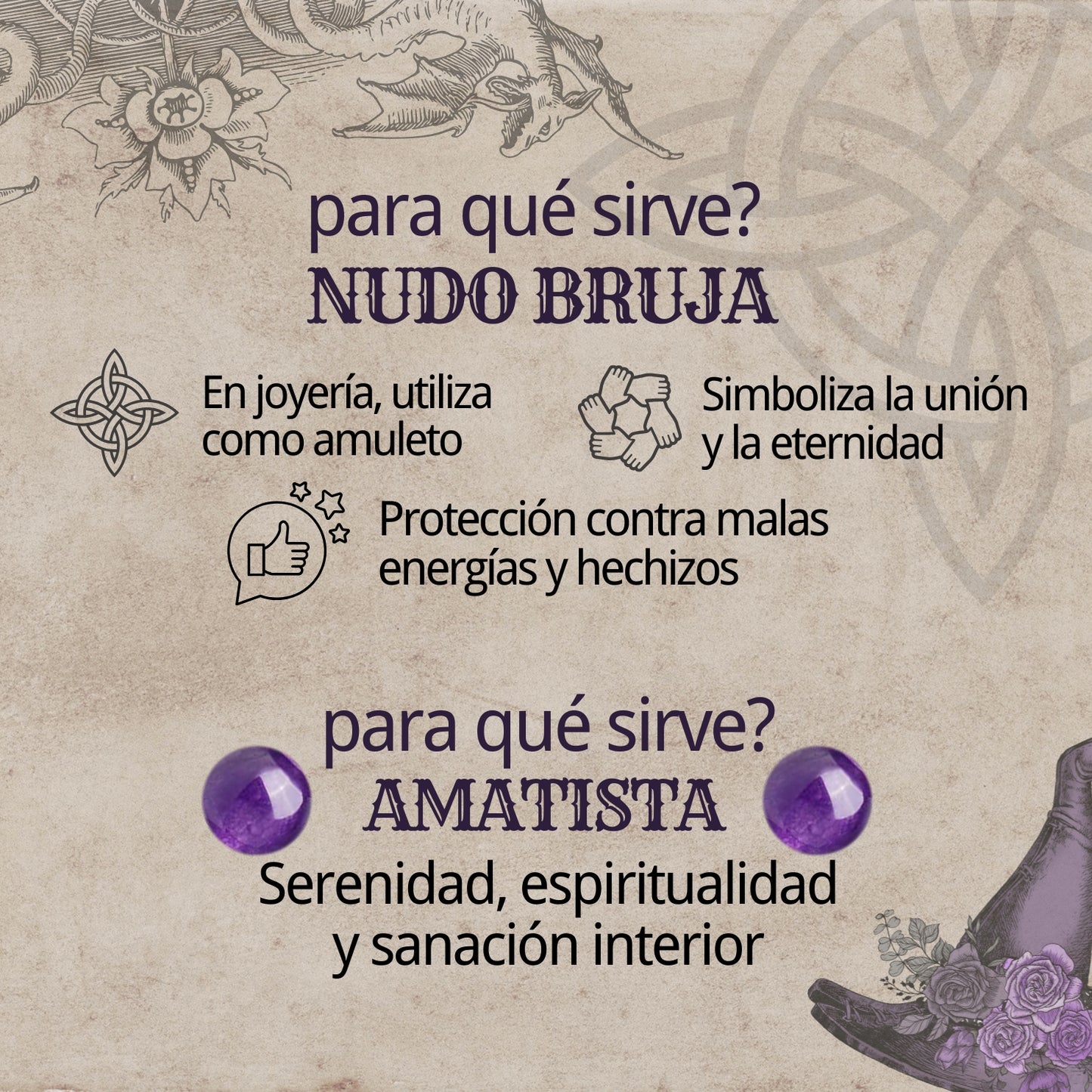 Anillo Nudo de Bruja Acero Plateado con Amatista