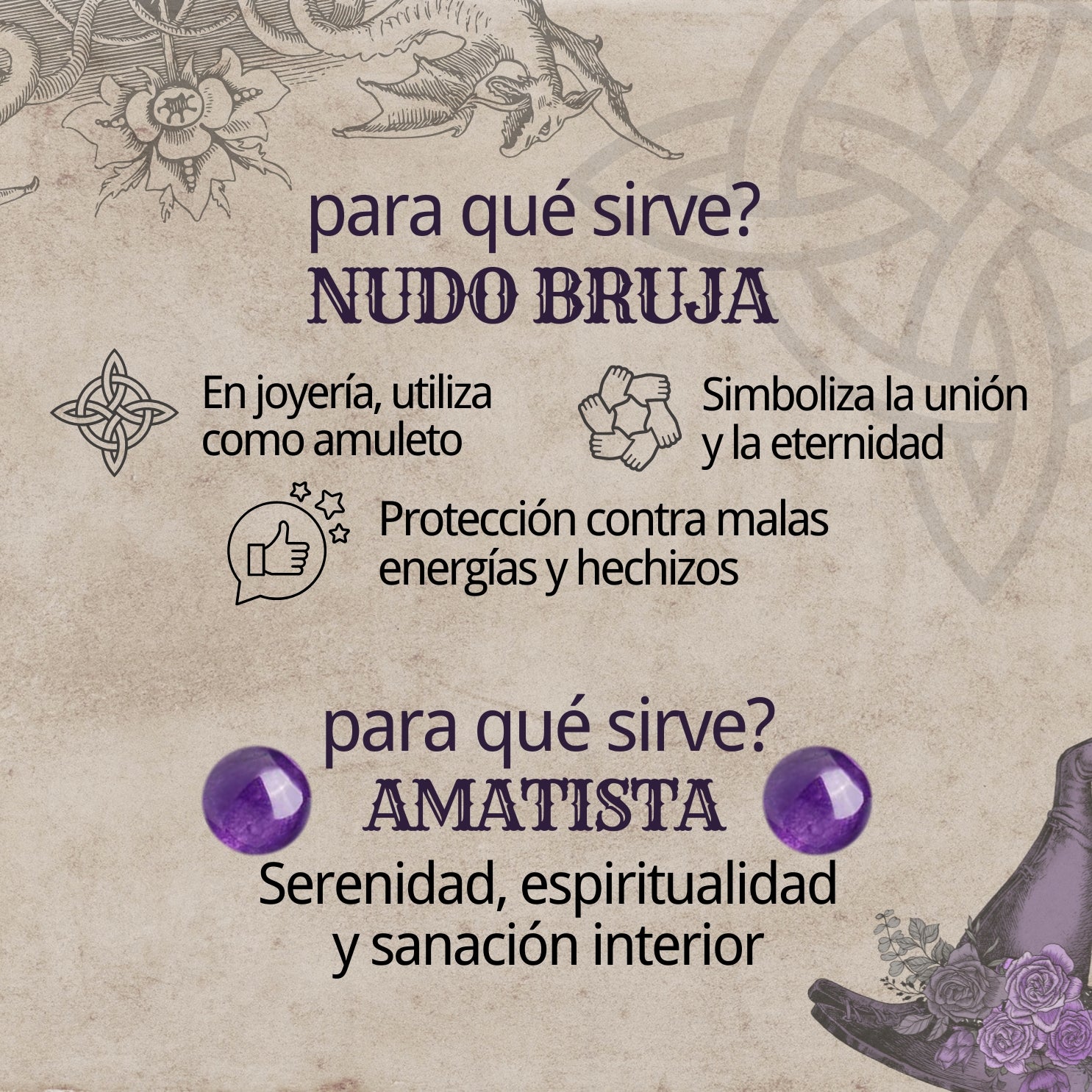 Anillo Nudo de Bruja con Amatista en Acero Plateado - cotigo