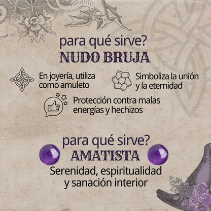 Anillo Nudo de Bruja Acero Plateado con Amatista