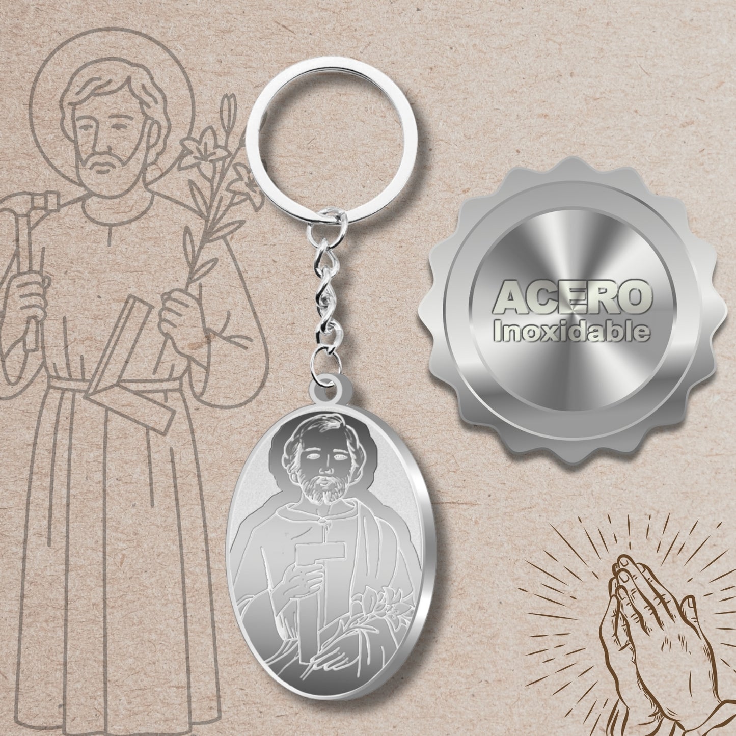 Chaveiro São José Operário Aço Inox