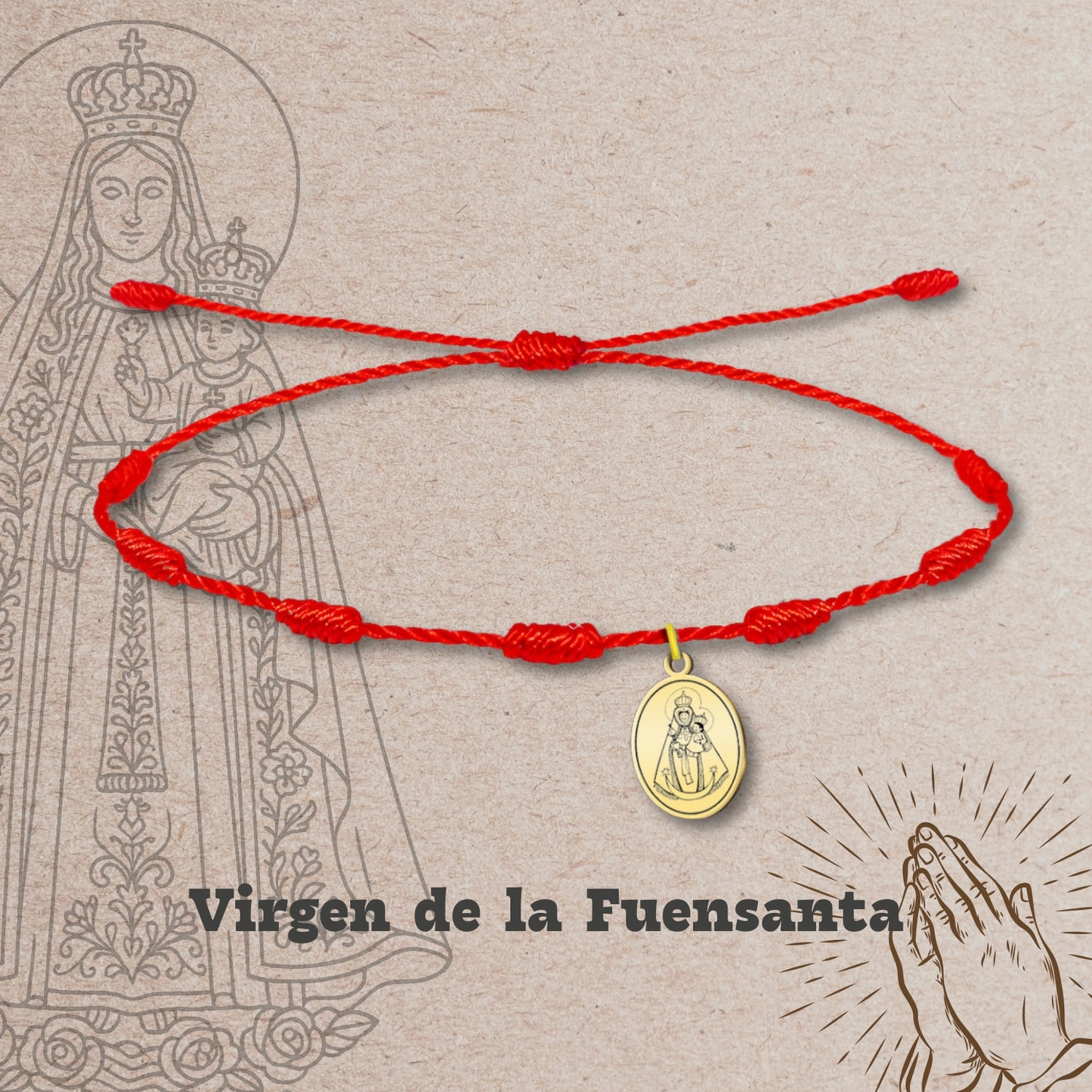 Pulsera 7 nudos con Virgen de la Fuensanta Acero Dorado
