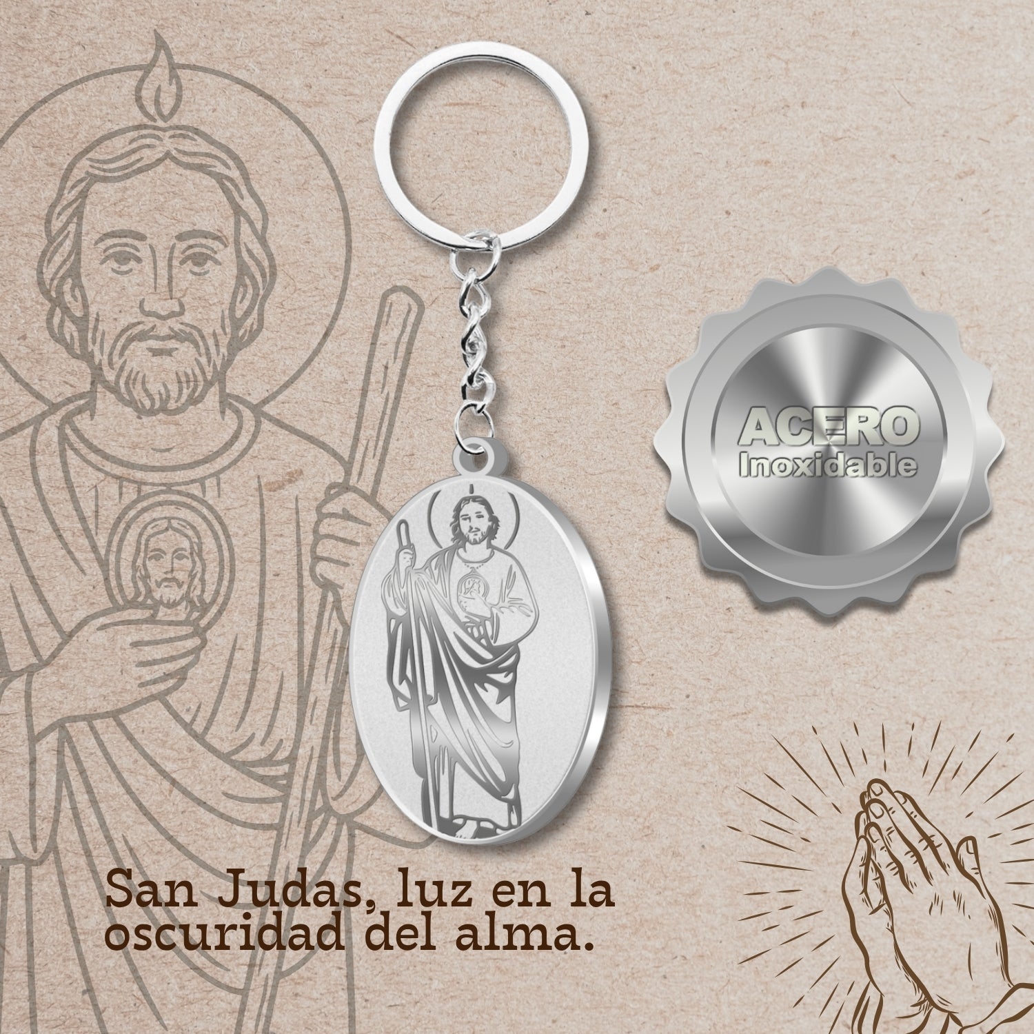 Llavero San Judas Tadeo en Acero Inoxidable cotigo