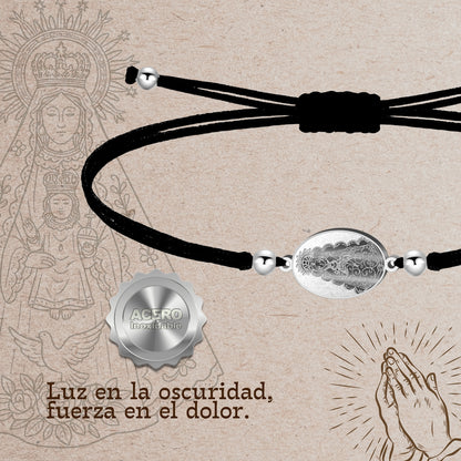 Pulsera Hilo Encerado con Virgen del Rocío color Plateado