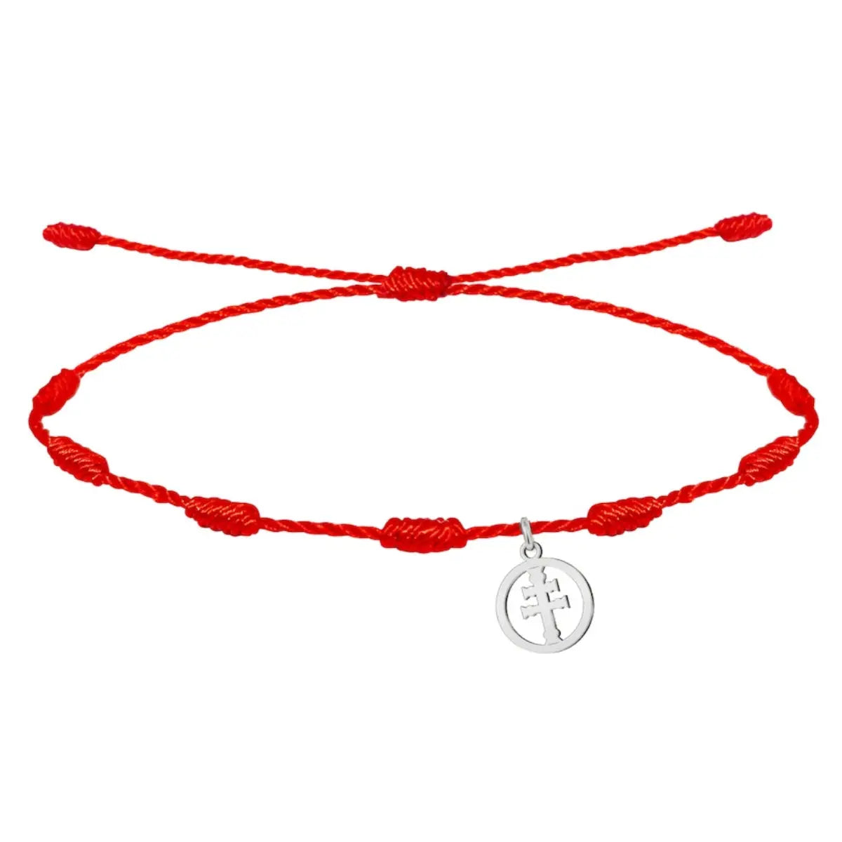 Pulsera roja de los 7 nudos con medalla colgante de la Cruz de Caravaca en acero plateado, amuleto de protección contra el mal de ojo
