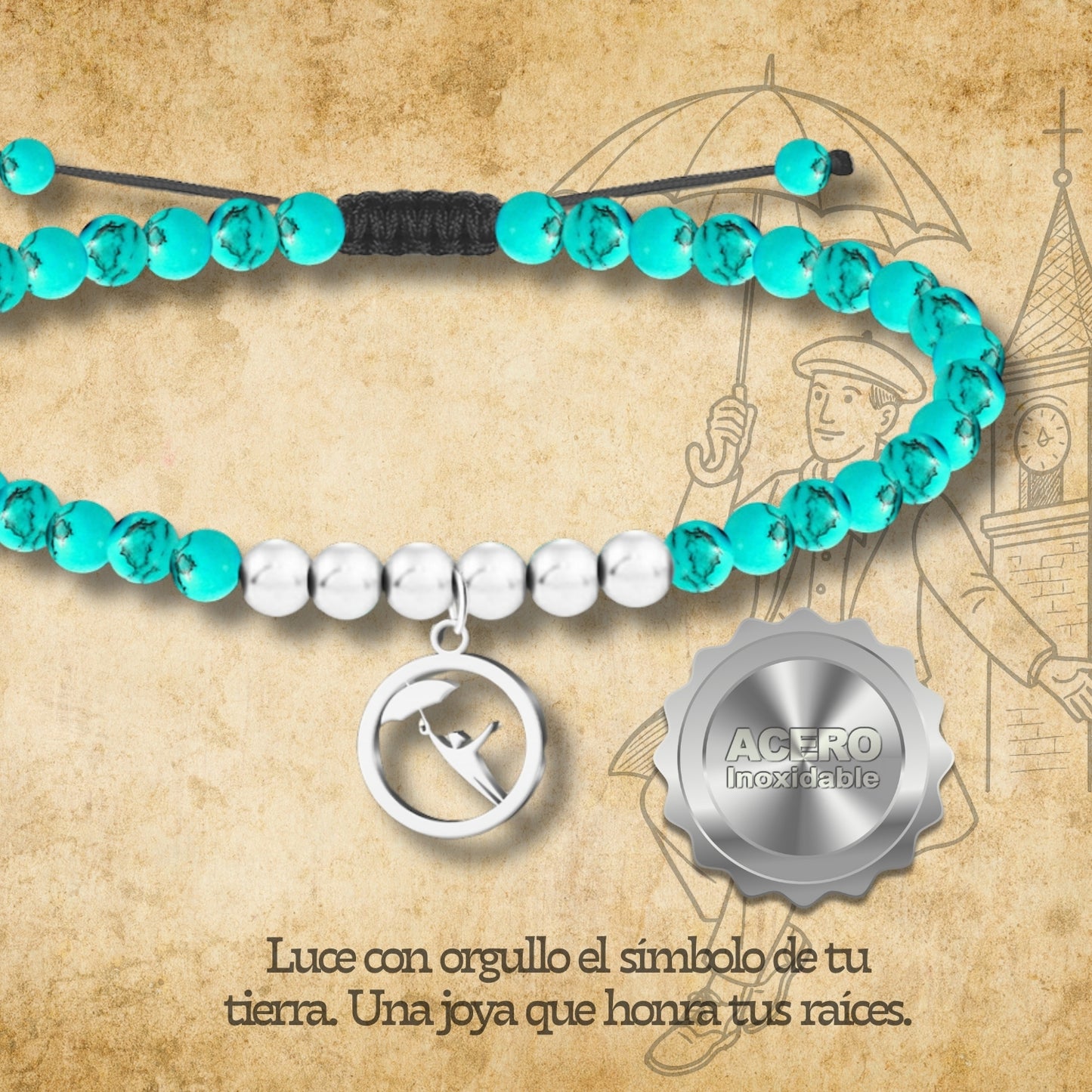 Pulsera tuquesa -El paraguas de Zeledón -Plateado