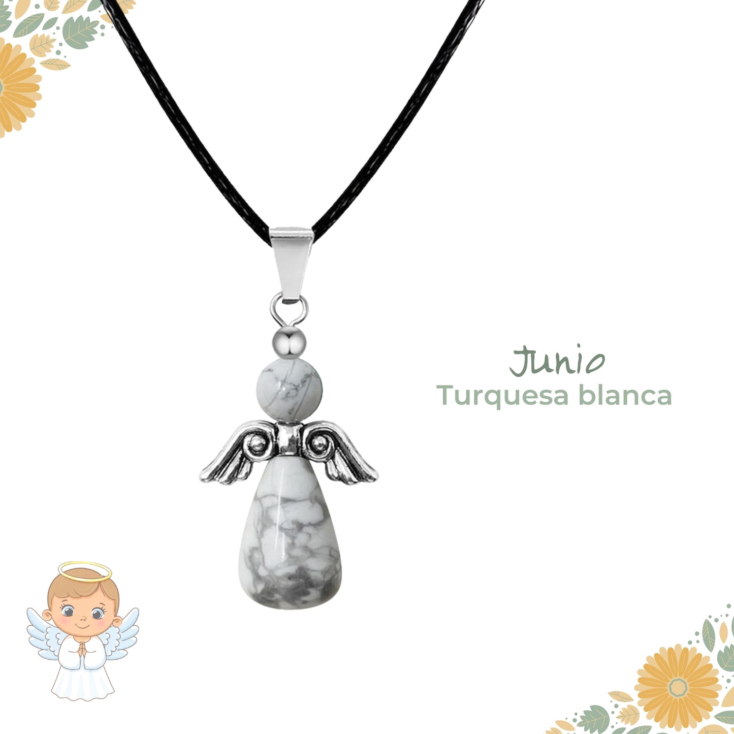 Regalo con intención 💖 Colgante Ángel de la guarda + piedra energética + tarjeta diseñada ¡y pulsera 7 nudos GRATIS!