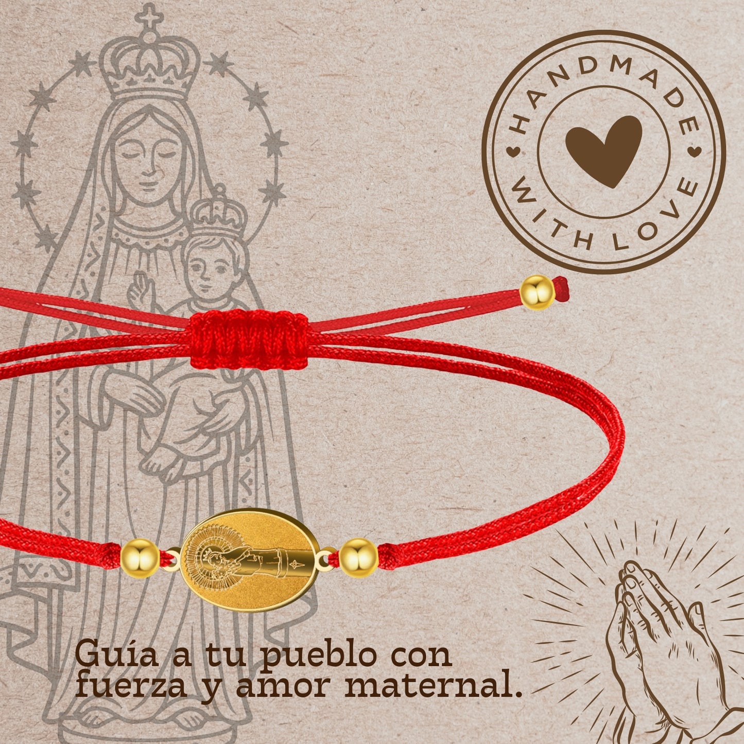 Pulsera Hilo Encerado con VIRGEN DEL PILAR color Dorado