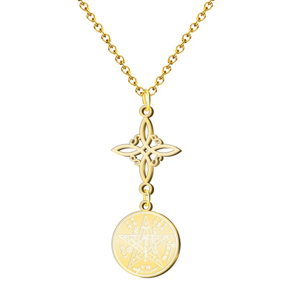Colgante Tetragramaton con Nudo de Bruja Acero color Dorado