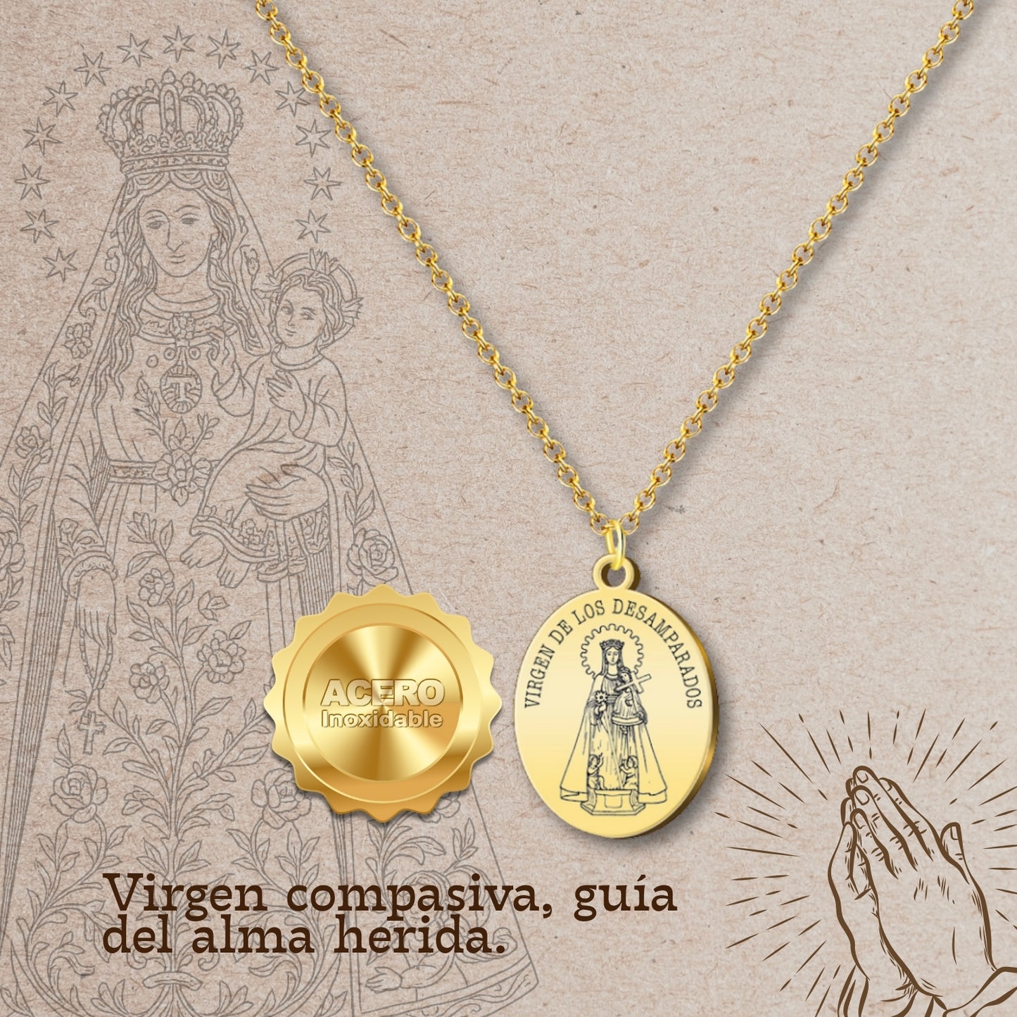 colgante Virgen de los desamparados Acero Dorado