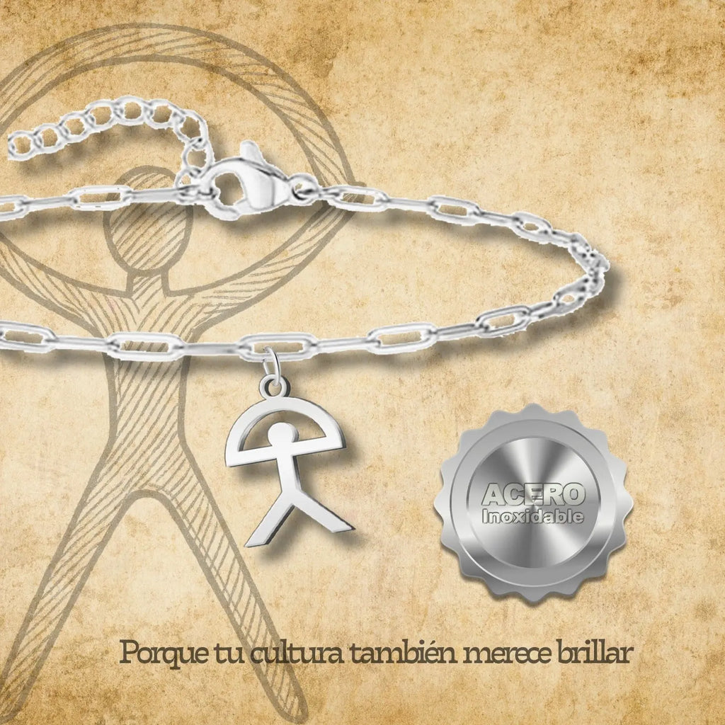 Pulsera con Símbolo Indalo en Acero Plateado acabado