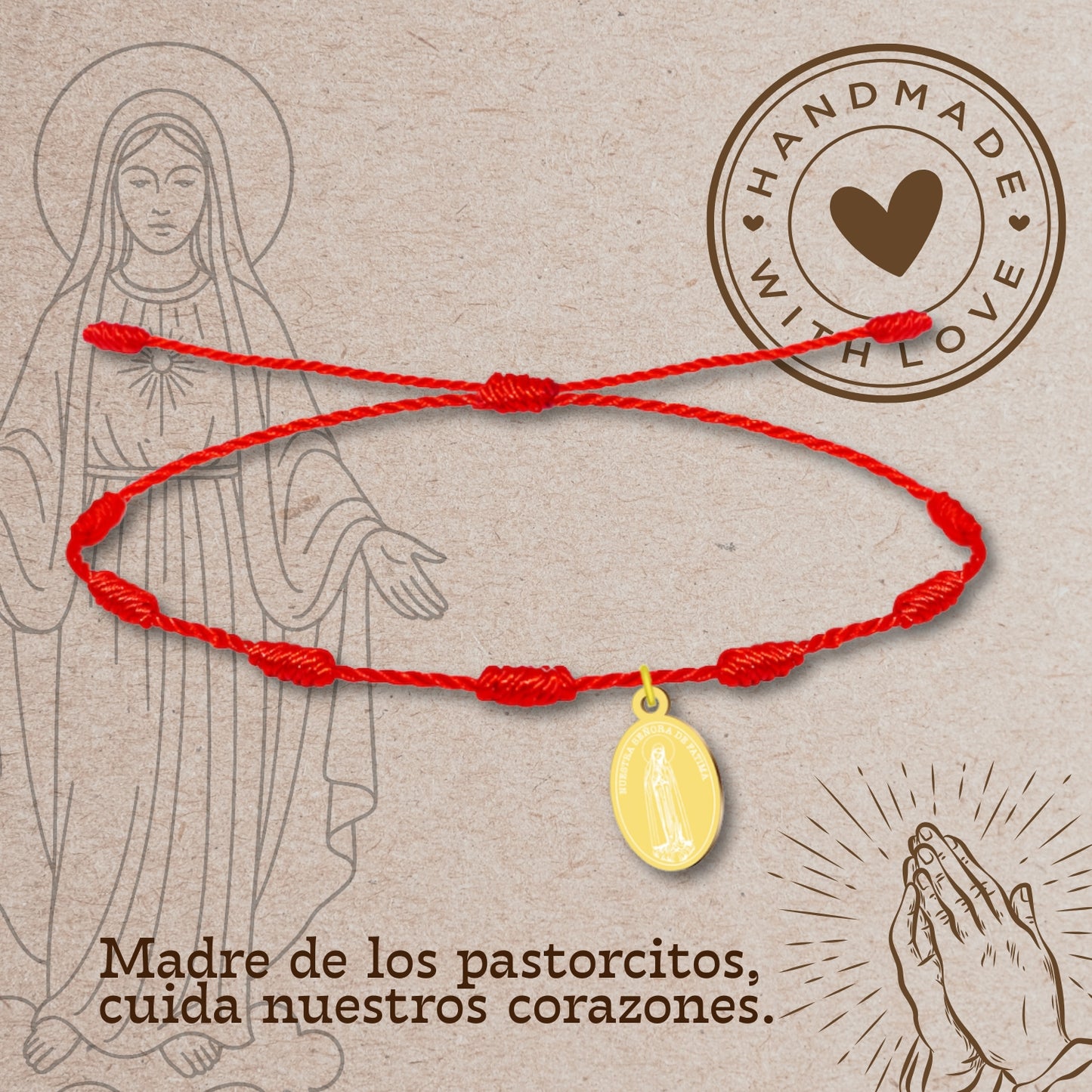 Pulsera 7 nudos con VIRGEN DE FATIMA Dorado