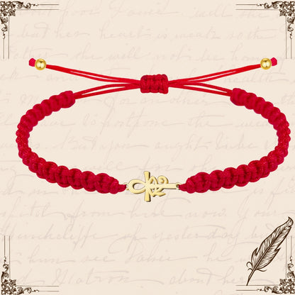 Pulsera Hilo Destino con Cruz Egipcia y Ojo Horus Acero Dorado