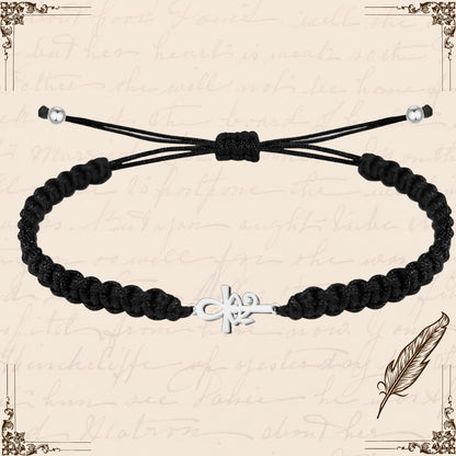 Pulsera Hilo Destino con Cruz Egipcia y Ojo Horus Acero Plateado