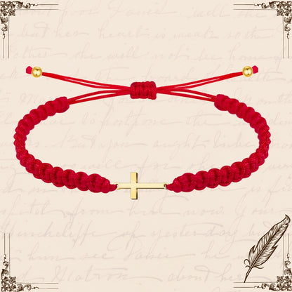 Pulsera Hilo Destino con Cruz Latina Acero Dorado