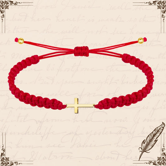 Pulsera Hilo Destino con Cruz Latina Acero Dorado