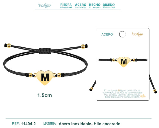 PULSERA CORAZóN ACERO CON LETRA. M