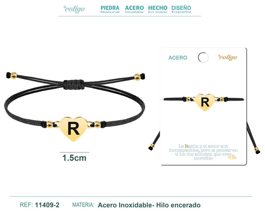 PULSERA CORAZóN ACERO CON LETRA. R