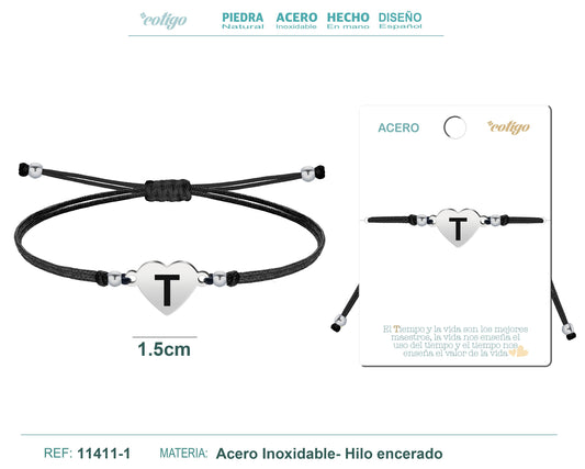 PULSERA CORAZóN ACERO CON LETRA. T