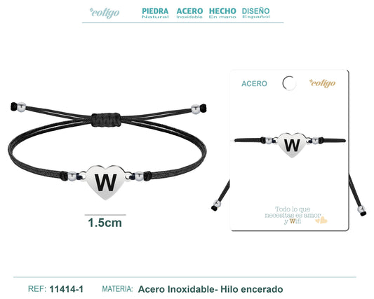 PULSERA CORAZóN ACERO CON LETRA. W