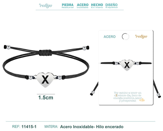 PULSERA CORAZóN ACERO CON LETRA. X