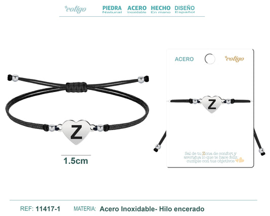 PULSERA CORAZóN ACERO CON LETRA. Z