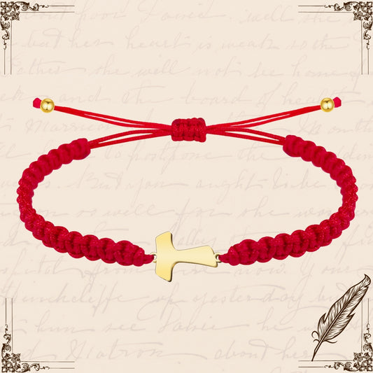 Pulsera Hilo Destino con Cruz Tau Acero Dorado