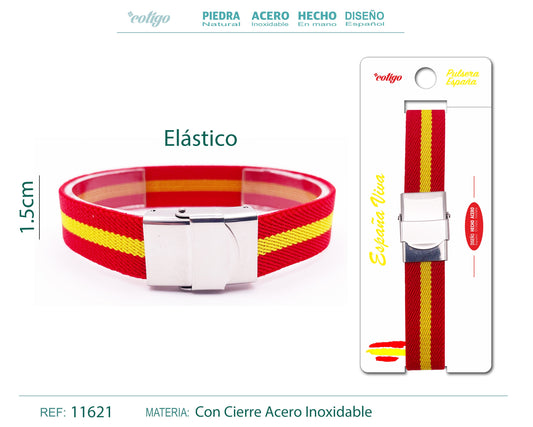 Pulsera españa elástico Rojo con cierre Acero
